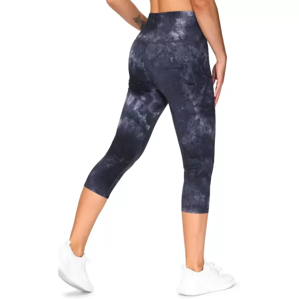 THE GYM PEOPLE Womens Yoga Pants High Waist with Pocket Tummy ControlScapris Tie Dye Black Grey