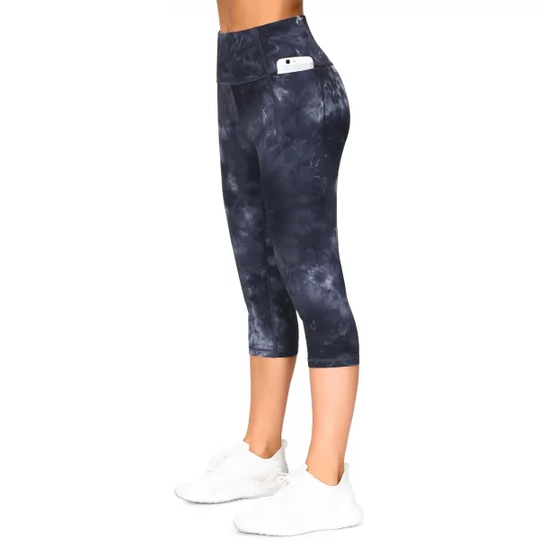 THE GYM PEOPLE Womens Yoga Pants High Waist with Pocket Tummy ControlScapris Tie Dye Black Grey