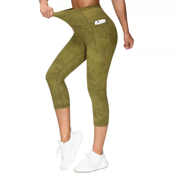 THE GYM PEOPLE Womens Yoga Pants High Waist with Pocket Tummy ControlScapris Tie Dye Light Yellow