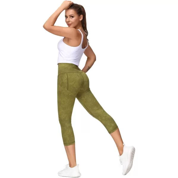 THE GYM PEOPLE Womens Yoga Pants High Waist with Pocket Tummy ControlScapris Tie Dye Light Yellow