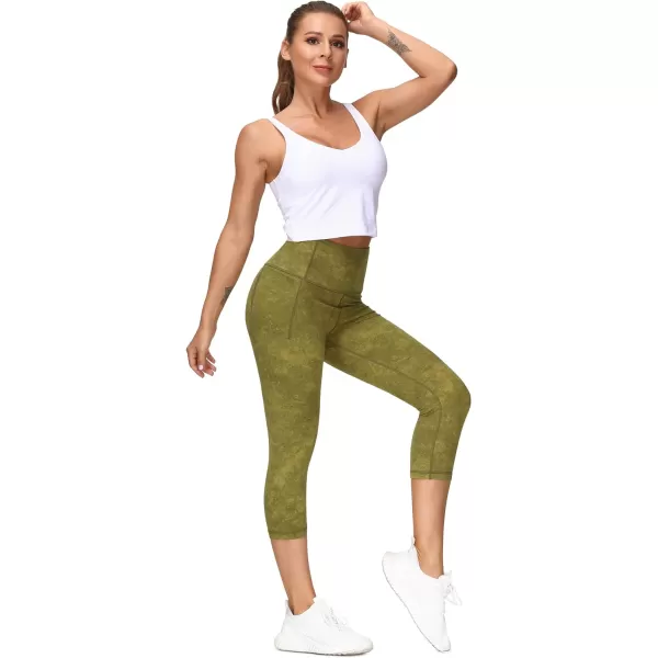 THE GYM PEOPLE Womens Yoga Pants High Waist with Pocket Tummy ControlScapris Tie Dye Light Yellow