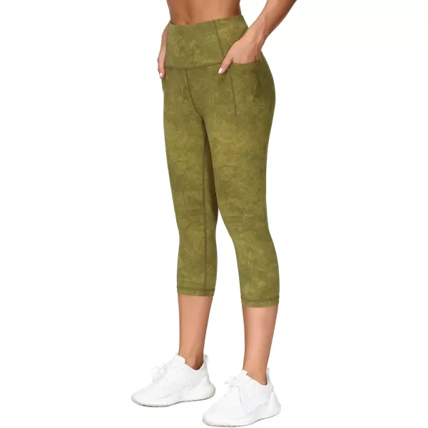 THE GYM PEOPLE Womens Yoga Pants High Waist with Pocket Tummy ControlScapris Tie Dye Light Yellow