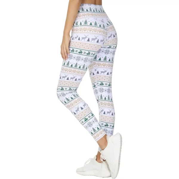THE GYM PEOPLE Womens Yoga Pants High Waist with Pocket Tummy ControlXmas Print White