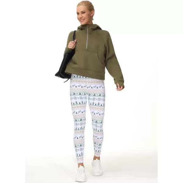 THE GYM PEOPLE Womens Yoga Pants High Waist with Pocket Tummy ControlXmas Print White