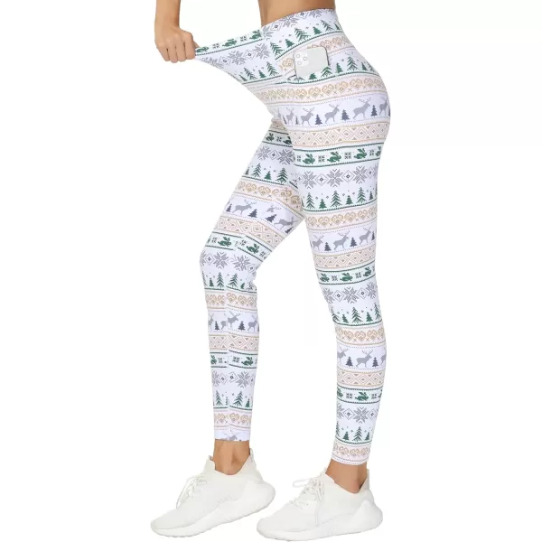 THE GYM PEOPLE Womens Yoga Pants High Waist with Pocket Tummy ControlXmas Print White