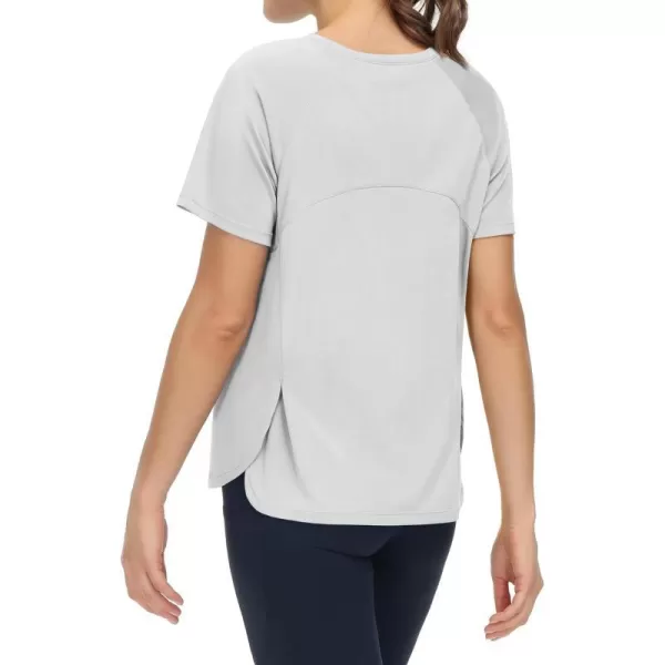 THE GYM PEOPLE Womens Short Sleeve Workout Shirts Breathable Yoga TShirts with Side Slits Athletic Tee TopsBright Grey