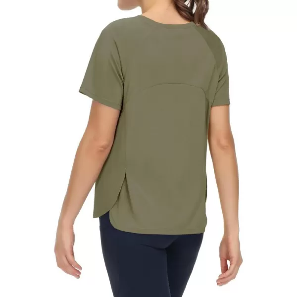 THE GYM PEOPLE Womens Short Sleeve Workout Shirts Breathable Yoga TShirts with Side Slits Athletic Tee TopsGrey Green