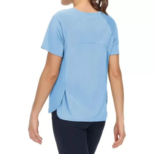 THE GYM PEOPLE Womens Short Sleeve Workout Shirts Breathable Yoga TShirts with Side Slits Athletic Tee TopsLight Blue