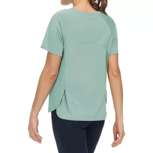 THE GYM PEOPLE Womens Short Sleeve Workout Shirts Breathable Yoga TShirts with Side Slits Athletic Tee TopsLight Green