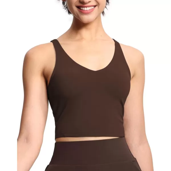 THE GYM PEOPLE Womens Sports Bra Longline Wirefree Padded with Medium SupportBrown