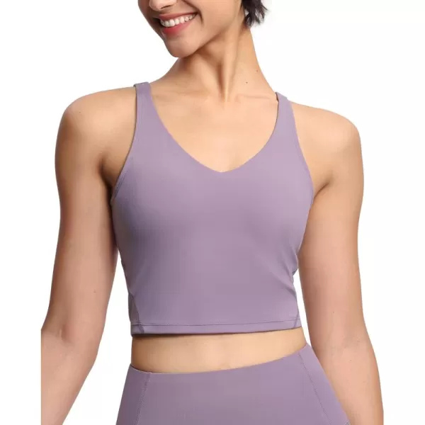 THE GYM PEOPLE Womens Sports Bra Longline Wirefree Padded with Medium SupportGrey Purple