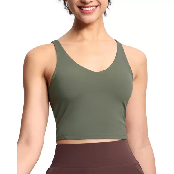 THE GYM PEOPLE Womens Sports Bra Longline Wirefree Padded with Medium SupportOlive Green