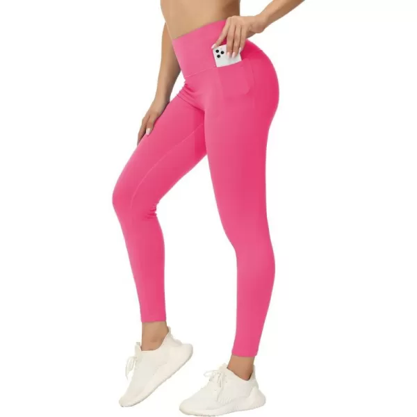 THE GYM PEOPLE Womens Yoga Pants High Waist with Pocket Tummy ControlBright Pink