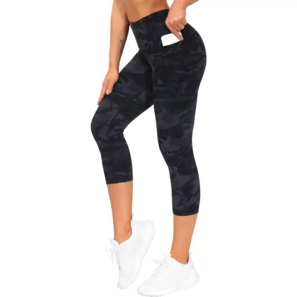 THE GYM PEOPLE Womens Yoga Pants High Waist with Pocket Tummy ControlScapris Blackgrey Camo