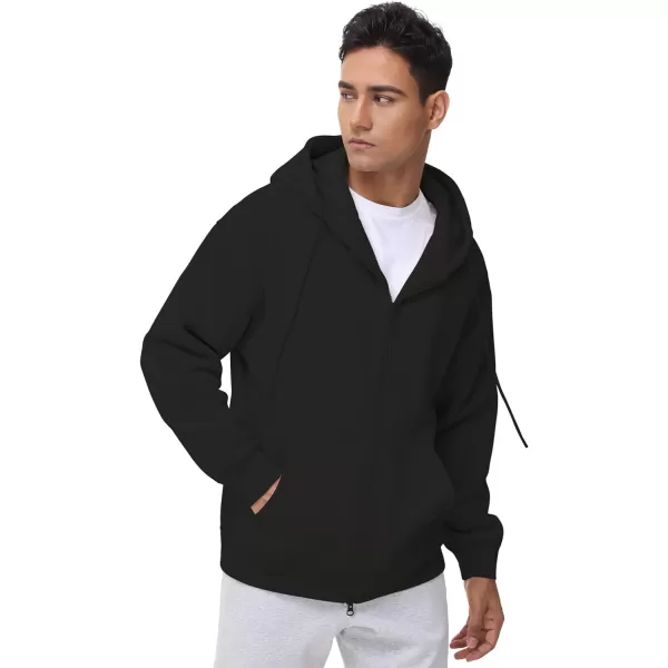THE GYM PEOPLE Mens Full Zip Fleece Hoodie Jacket Loose Fit Soft Sweatshirts with Pockets DrawstringBlack