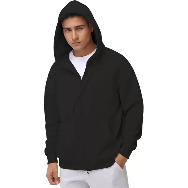 THE GYM PEOPLE Mens Full Zip Fleece Hoodie Jacket Loose Fit Soft Sweatshirts with Pockets DrawstringBlack