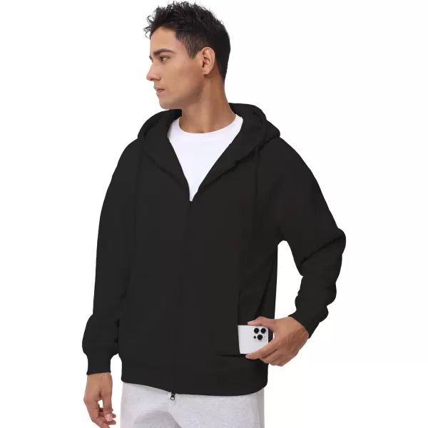 THE GYM PEOPLE Mens Full Zip Fleece Hoodie Jacket Loose Fit Soft Sweatshirts with Pockets DrawstringBlack