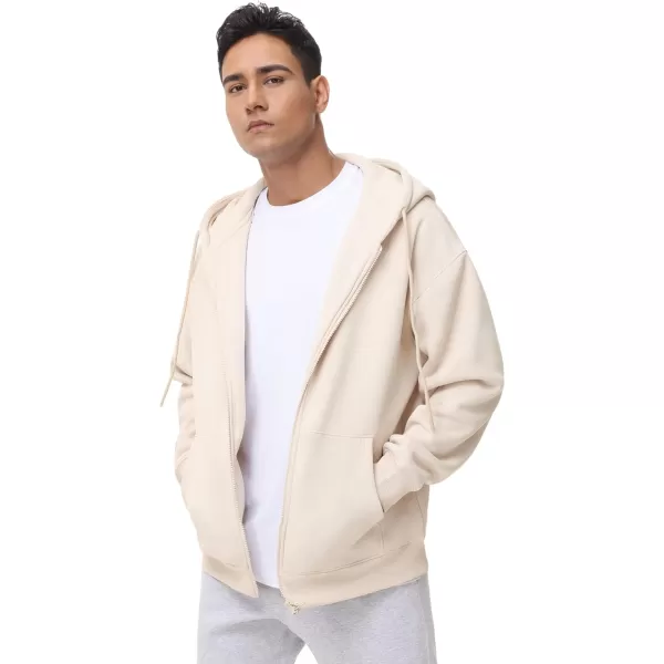 THE GYM PEOPLE Mens Full Zip Fleece Hoodie Jacket Loose Fit Soft Sweatshirts with Pockets DrawstringKhaki