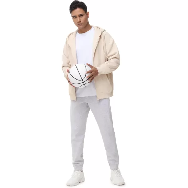 THE GYM PEOPLE Mens Full Zip Fleece Hoodie Jacket Loose Fit Soft Sweatshirts with Pockets DrawstringKhaki