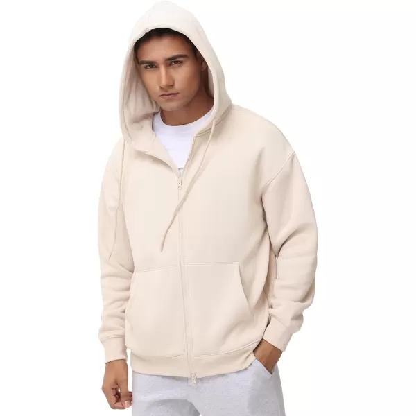 THE GYM PEOPLE Mens Full Zip Fleece Hoodie Jacket Loose Fit Soft Sweatshirts with Pockets DrawstringKhaki