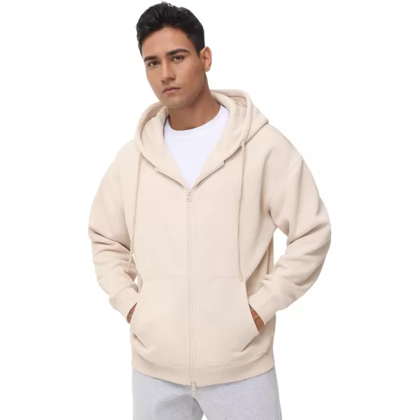THE GYM PEOPLE Mens Full Zip Fleece Hoodie Jacket Loose Fit Soft Sweatshirts with Pockets DrawstringKhaki
