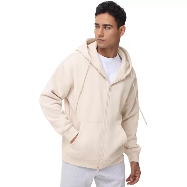 THE GYM PEOPLE Mens Full Zip Fleece Hoodie Jacket Loose Fit Soft Sweatshirts with Pockets DrawstringKhaki