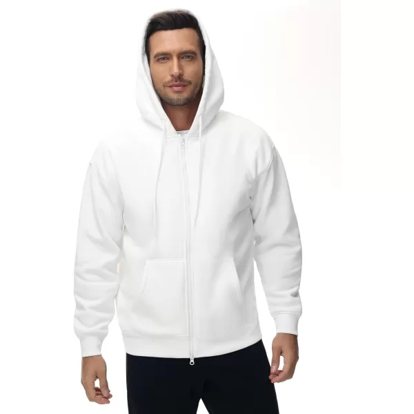 THE GYM PEOPLE Mens Full Zip Fleece Hoodie Jacket Loose Fit Soft Sweatshirts with Pockets DrawstringWhite