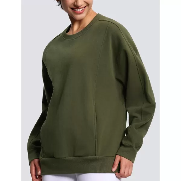 THE GYM PEOPLE Womens Fleece Pullover Sweatshirt Loose Boxy Lounge Long Sleeve Workout Shirt with PocketBean Brown