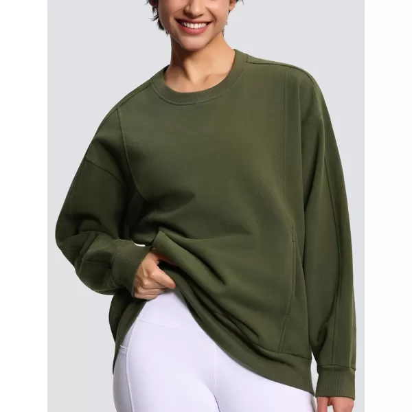 THE GYM PEOPLE Womens Fleece Pullover Sweatshirt Loose Boxy Lounge Long Sleeve Workout Shirt with PocketBean Brown
