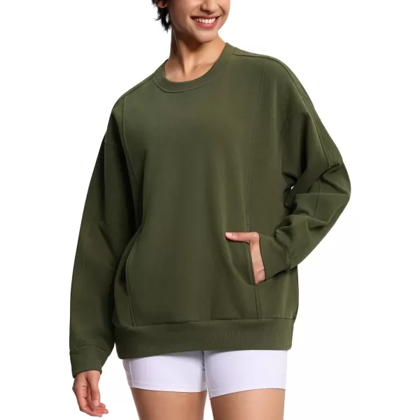 THE GYM PEOPLE Womens Fleece Pullover Sweatshirt Loose Boxy Lounge Long Sleeve Workout Shirt with PocketBean Brown