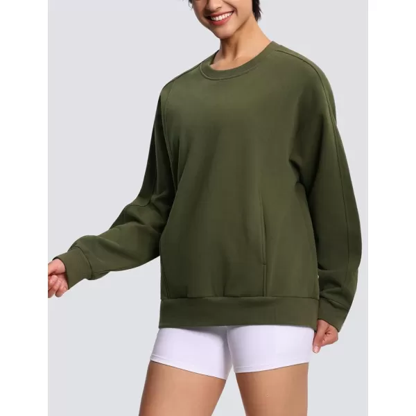 THE GYM PEOPLE Womens Fleece Pullover Sweatshirt Loose Boxy Lounge Long Sleeve Workout Shirt with PocketBean Brown