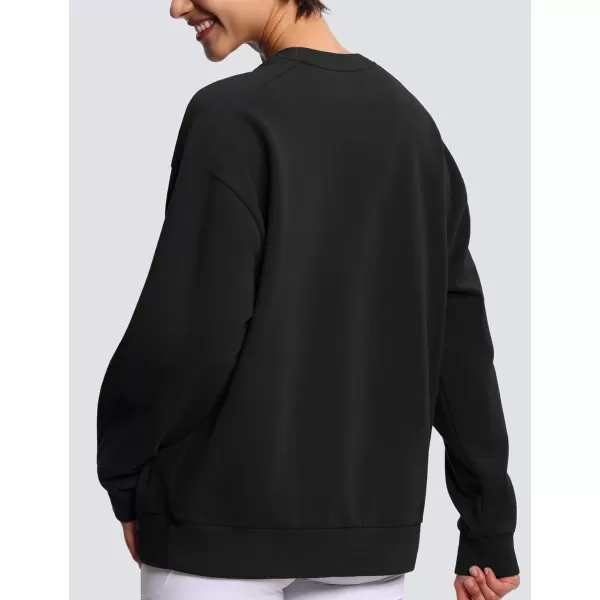 THE GYM PEOPLE Womens Fleece Pullover Sweatshirt Loose Boxy Lounge Long Sleeve Workout Shirt with PocketBlack