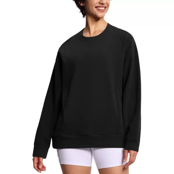 THE GYM PEOPLE Womens Fleece Pullover Sweatshirt Loose Boxy Lounge Long Sleeve Workout Shirt with PocketBlack