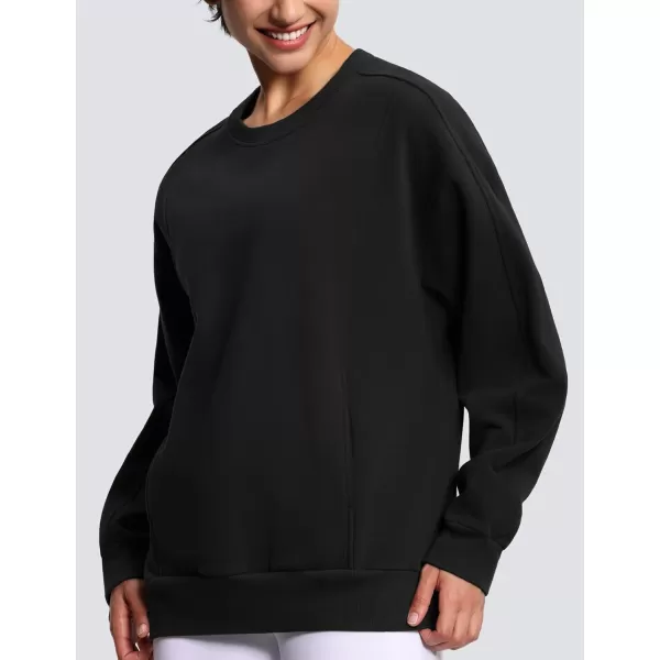 THE GYM PEOPLE Womens Fleece Pullover Sweatshirt Loose Boxy Lounge Long Sleeve Workout Shirt with PocketBlack