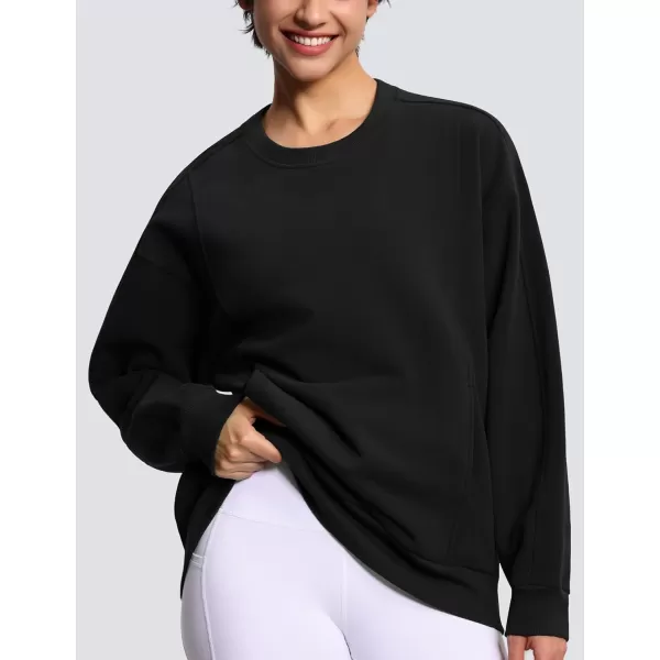 THE GYM PEOPLE Womens Fleece Pullover Sweatshirt Loose Boxy Lounge Long Sleeve Workout Shirt with PocketBlack