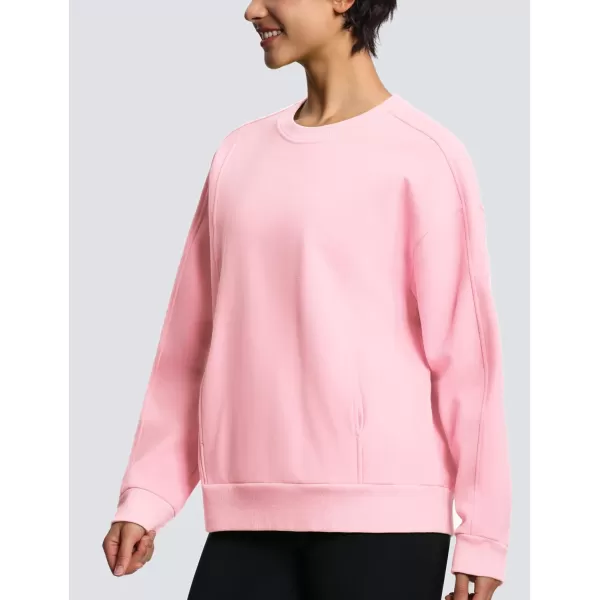 THE GYM PEOPLE Womens Fleece Pullover Sweatshirt Loose Boxy Lounge Long Sleeve Workout Shirt with PocketPink