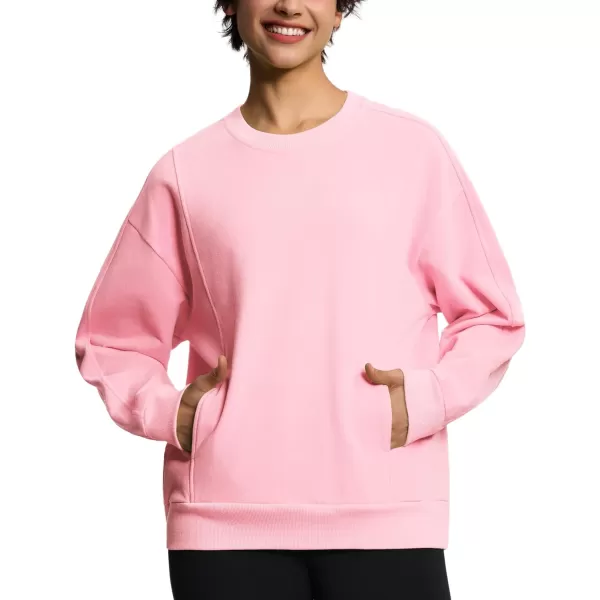 THE GYM PEOPLE Womens Fleece Pullover Sweatshirt Loose Boxy Lounge Long Sleeve Workout Shirt with PocketPink