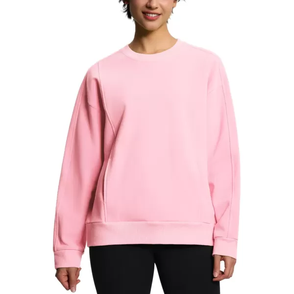 THE GYM PEOPLE Womens Fleece Pullover Sweatshirt Loose Boxy Lounge Long Sleeve Workout Shirt with PocketPink