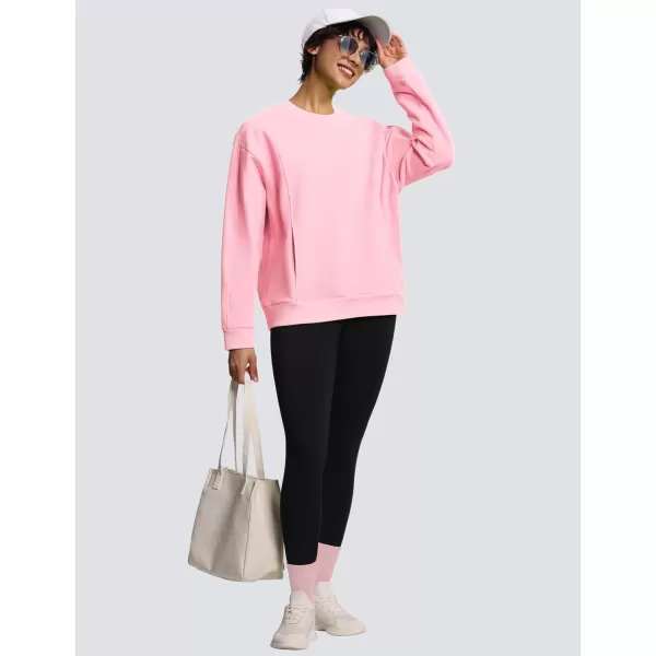 THE GYM PEOPLE Womens Fleece Pullover Sweatshirt Loose Boxy Lounge Long Sleeve Workout Shirt with PocketPink