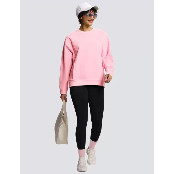 THE GYM PEOPLE Womens Fleece Pullover Sweatshirt Loose Boxy Lounge Long Sleeve Workout Shirt with PocketPink