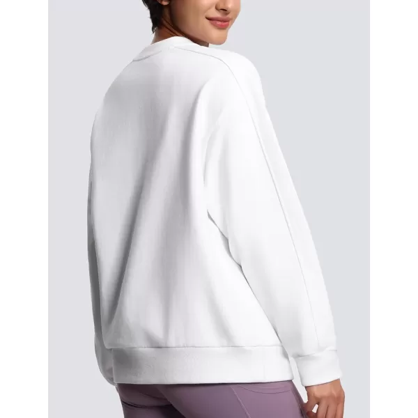 THE GYM PEOPLE Womens Fleece Pullover Sweatshirt Loose Boxy Lounge Long Sleeve Workout Shirt with PocketWhite