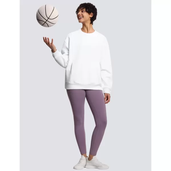 THE GYM PEOPLE Womens Fleece Pullover Sweatshirt Loose Boxy Lounge Long Sleeve Workout Shirt with PocketWhite