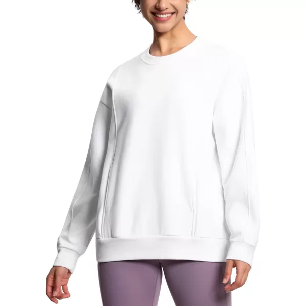 THE GYM PEOPLE Womens Fleece Pullover Sweatshirt Loose Boxy Lounge Long Sleeve Workout Shirt with PocketWhite