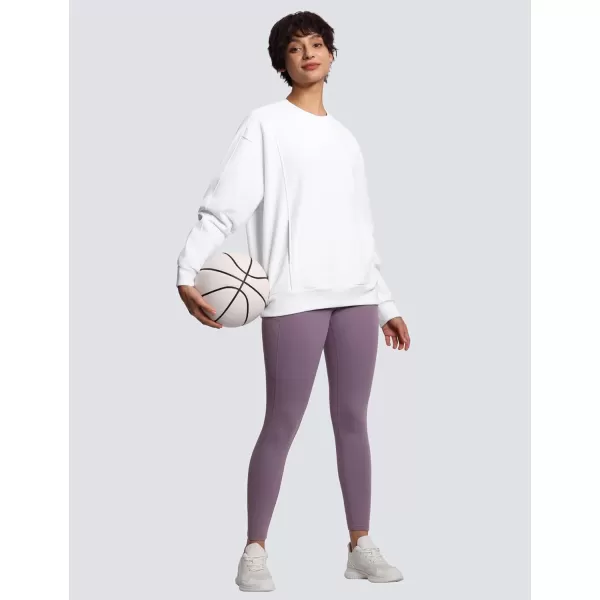 THE GYM PEOPLE Womens Fleece Pullover Sweatshirt Loose Boxy Lounge Long Sleeve Workout Shirt with PocketWhite
