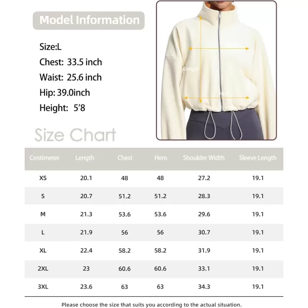 THE GYM PEOPLE Womens Fleece Short Jacket Full Zip Stand Collar Warm Winter Sherpa Crop Coats with Drawstring HemBeige