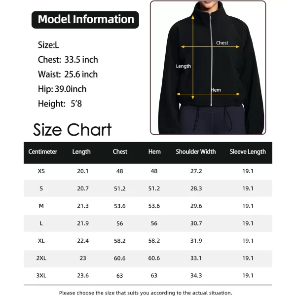 THE GYM PEOPLE Womens Fleece Short Jacket Full Zip Stand Collar Warm Winter Sherpa Crop Coats with Drawstring HemBlack