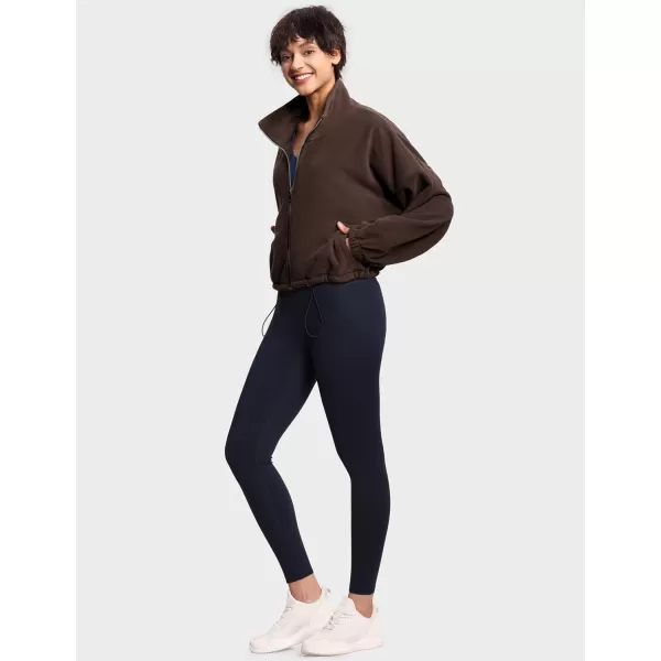 THE GYM PEOPLE Womens Fleece Short Jacket Full Zip Stand Collar Warm Winter Sherpa Crop Coats with Drawstring HemBrown