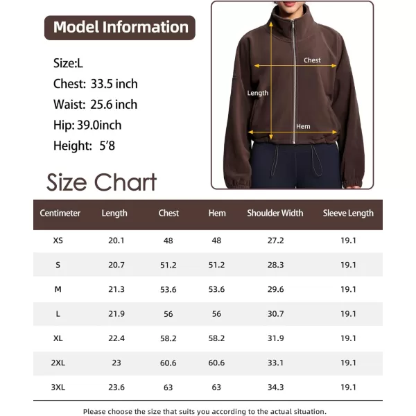 THE GYM PEOPLE Womens Fleece Short Jacket Full Zip Stand Collar Warm Winter Sherpa Crop Coats with Drawstring HemBrown