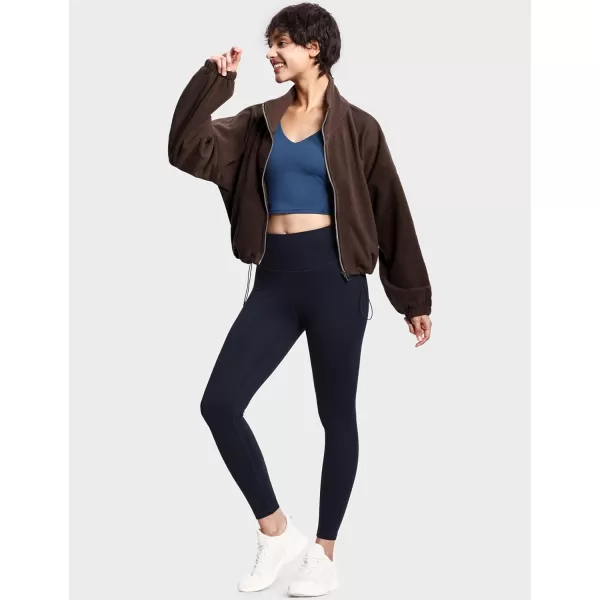 THE GYM PEOPLE Womens Fleece Short Jacket Full Zip Stand Collar Warm Winter Sherpa Crop Coats with Drawstring HemBrown