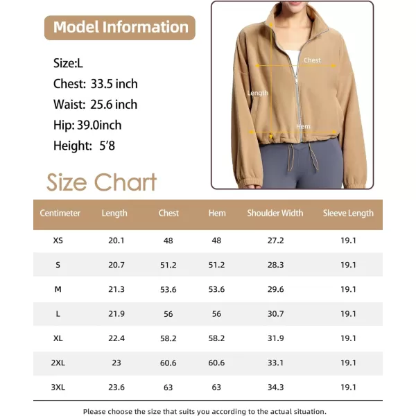THE GYM PEOPLE Womens Fleece Short Jacket Full Zip Stand Collar Warm Winter Sherpa Crop Coats with Drawstring HemCamel